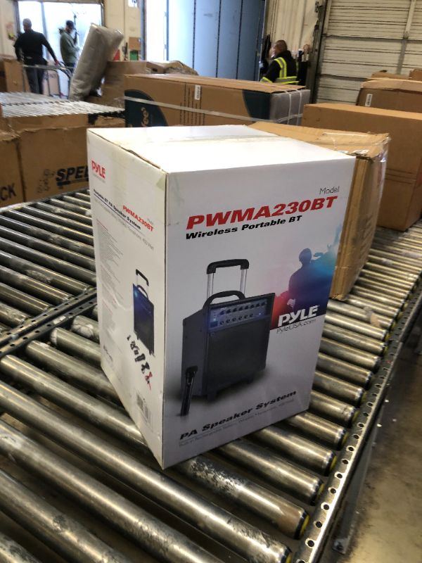 Photo 1 of Pyle Wireless Portable PA System-400W Bluetooth Compatible Rechargeable Battery Powered Outdoor Sound Stereo Speaker Microphone Set w/Handle, Wheels-1/4 to AUX, RCA Cable (PWMA230BT)
