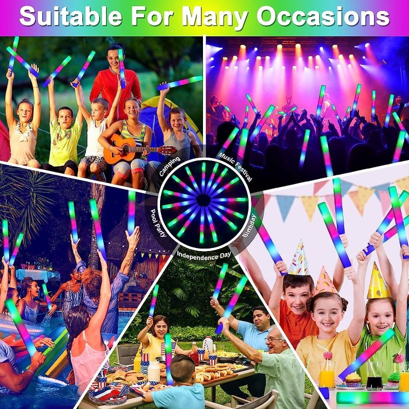 Photo 1 of  5 pack Giant 16 Inch Foam Glow Sticks New Years Eve Party Supplies Favors 3 Modes Color Changing Led Light Sticks Glow Batons Glow In The Dark Accessory for Birthday Wedding Carnival Concert Christmas