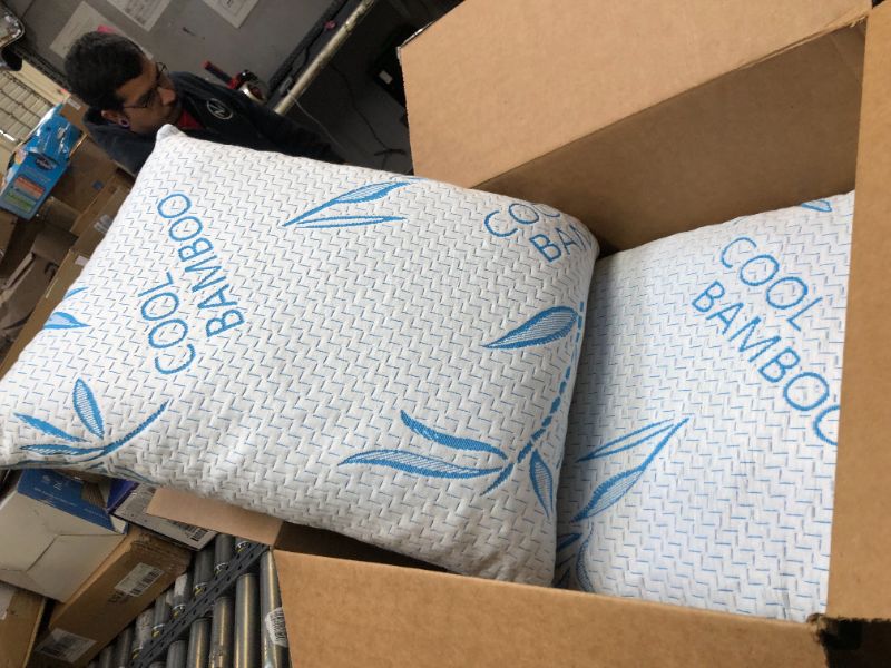 Photo 1 of 2 Pack Cool Bamboo Pillows for Sleeping - Adjustable Bed Pillows for Sleeping - Luxury Pillow for Side, Stomach and Back Sleepers (Queen Size 2 Pack) Queen (Pack of 2) 2