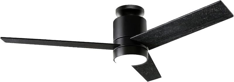 Photo 1 of Ceiling Fans with Lights Flush Mount, 52 Inch Modern Black Ceiling Fan with Light and Remote Control - 3 Wood Blades LED Ceiling Fan Low Profile Ceiling Fan Light, 6 Speeds, Noiseless and Timing