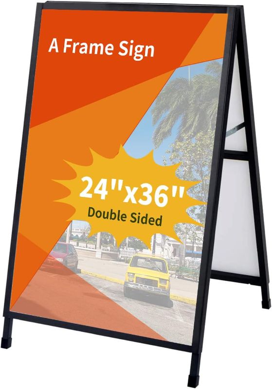 Photo 1 of 24 x 36 Inch A Frame Sign Double-Sided Folding Sandwich Board Heavy Duty Slide-in Sidewalk Signboard for Outdoor Street Advertising Poster