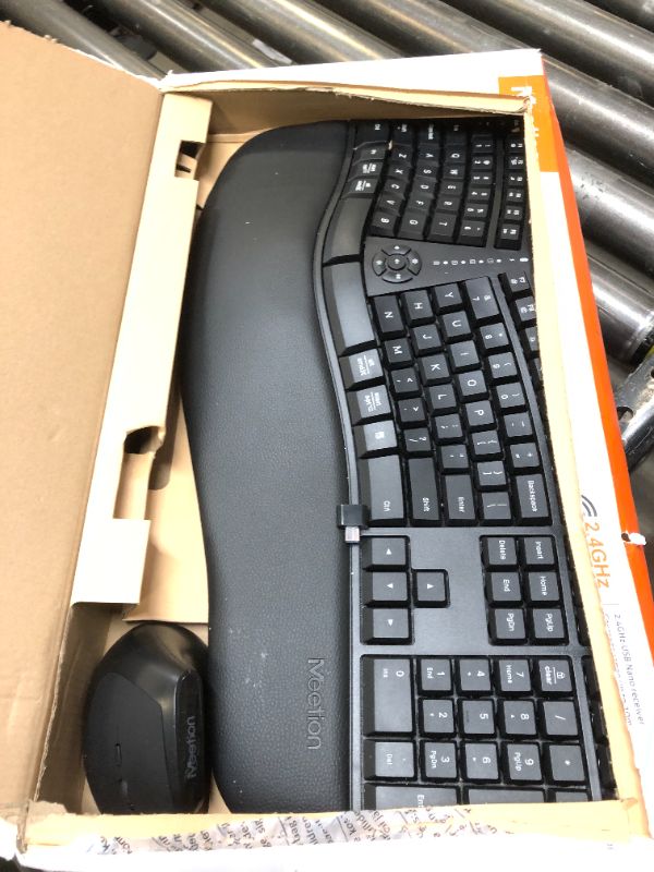 Photo 2 of MEETION Ergonomic Wireless Keyboard and Mouse, Ergo Keyboard with Vertical Mouse, Split Keyboard with Cushioned Wrist, Palm Rest, Natural Typing, Rechargeable, Full Size, Windows/Mac/Computer/Laptop