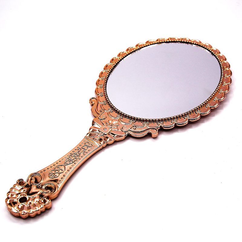 Photo 1 of 2 COUNT XPXKJ Hand Mirror Vintage Handheld Mirror with Handle Vanity Makeup Mirror Travel Mirrors (Oval, Rose Gold)
