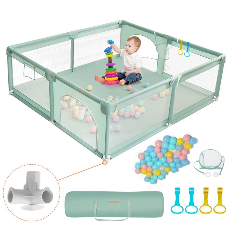 Photo 1 of COMOMY Playpens for Babies and Toddlers, 71"x59" Baby Playard Extra Large, Safe and Non-Slip Baby Fence, Full Mesh Design, Indoor & Outdoor Kids Activity Center, Baby Play Pens (Dark Green)
