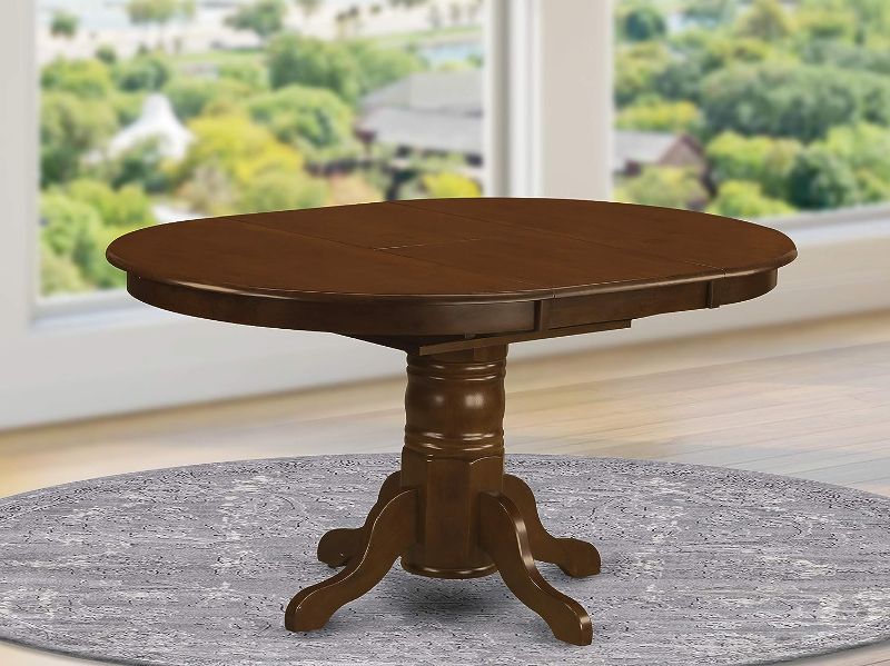 Photo 1 of BASE AND LEGS ONLY East West Furniture KET-ESP-TP Kenley Dining Room Table - an Oval Solid Wood Table Top with Butterfly Leaf & Pedestal Base, 42x60 Inch, Espresso
