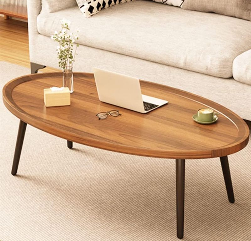 Photo 1 of Wooden Coffee Table Rustic Tea Table Nesting Tables Oval Walnut Coffee Table Modern Sofa Table End Tables for Living Room Home Office Coffee Shop (31.5")
