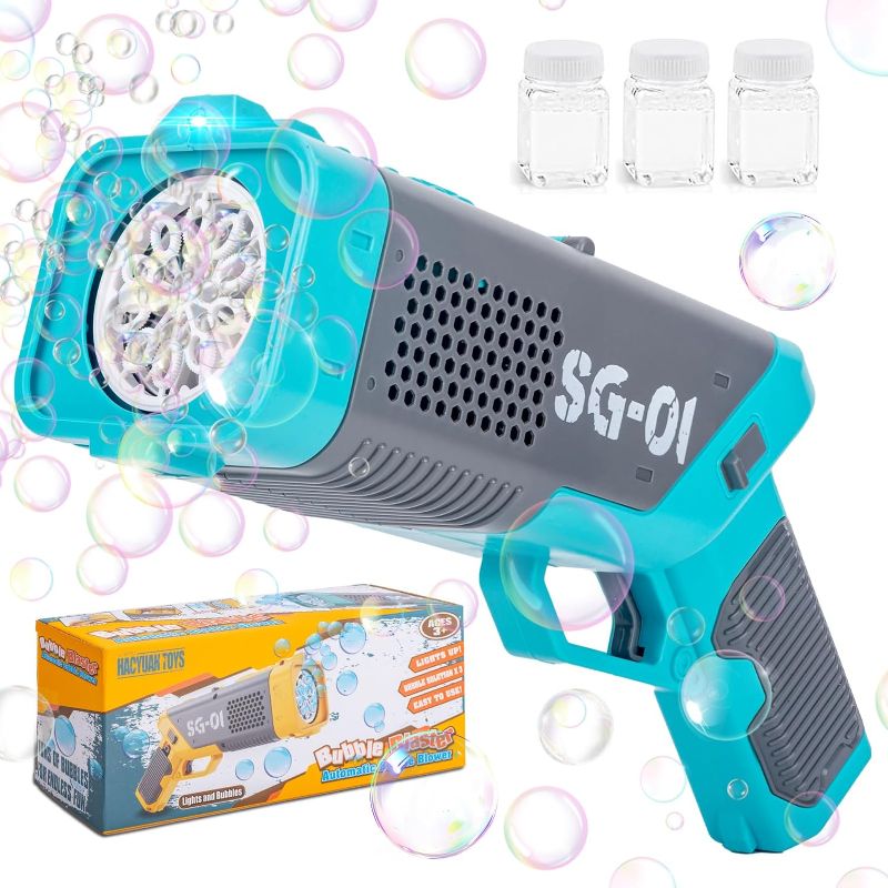 Photo 1 of Alkinoos Electric Bubble Gun, Bubble Machine Gun Blow Thousands of Bubbles Bubbles per Minutes, Bubble Blower with 3 Bubble Solution Refills - Blue
