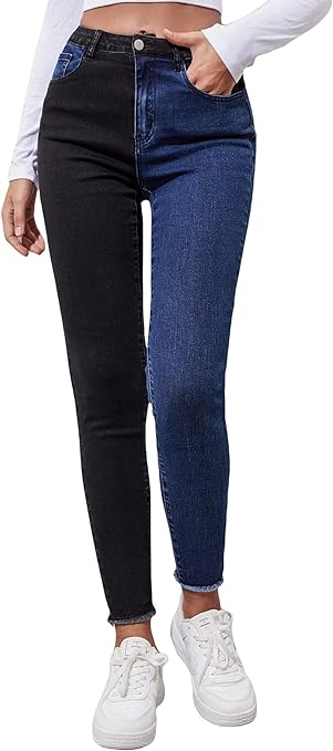 Photo 1 of DIDK Women's High Waist Colorblock Zipper Fly Pants Button Skinny Denim Jeans
MEDIUM 