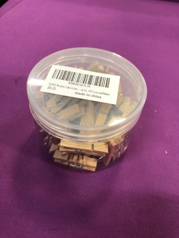 Photo 1 of 50 PCS Push Pin with Wooden Clips, Durable Wooden Push Pins Clips, Decorative Thumb Tacks, Push pins for Cork Board, Photos, Craft Projects, Offices and Homes
