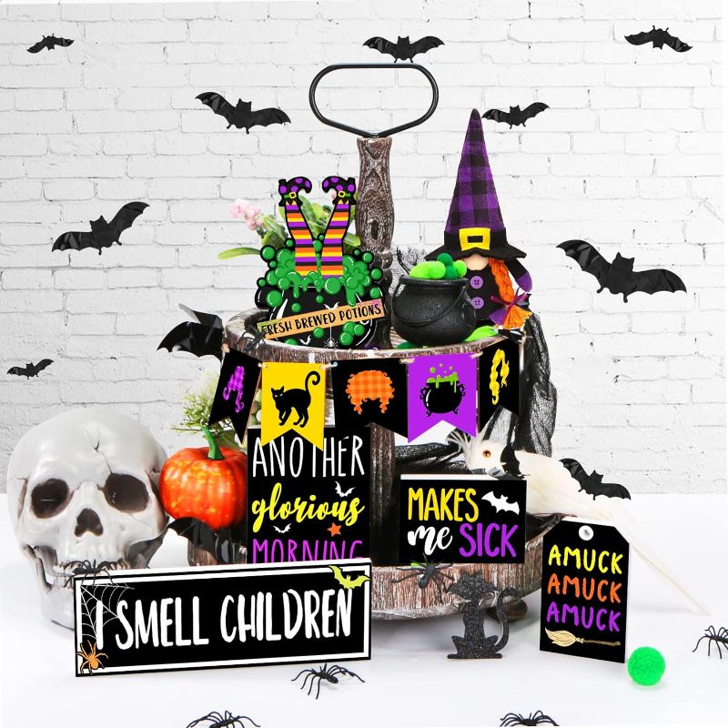 Photo 1 of 49PCS Halloween Tiered Tray Decor Farmhouse Rustic Tiered Tray Set 10Pieces Halloween Wooden Signs Halloween Decorations for Indoor Home Table Room Kitchen House, Tray Not Included
