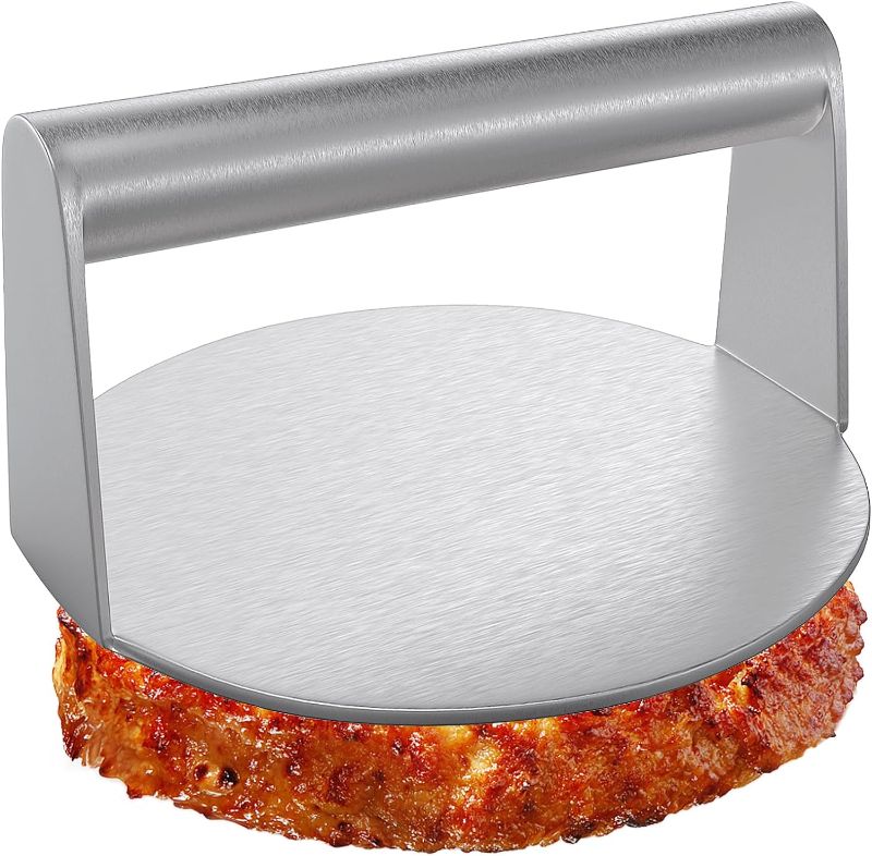 Photo 1 of  Stainless Steel Burger Press, 5.5 Inch Round Burger Smasher, Non-Stick Meat Hamburger Bacon Press, Patty Maker, Professional Griddle Accessories, Grill Press