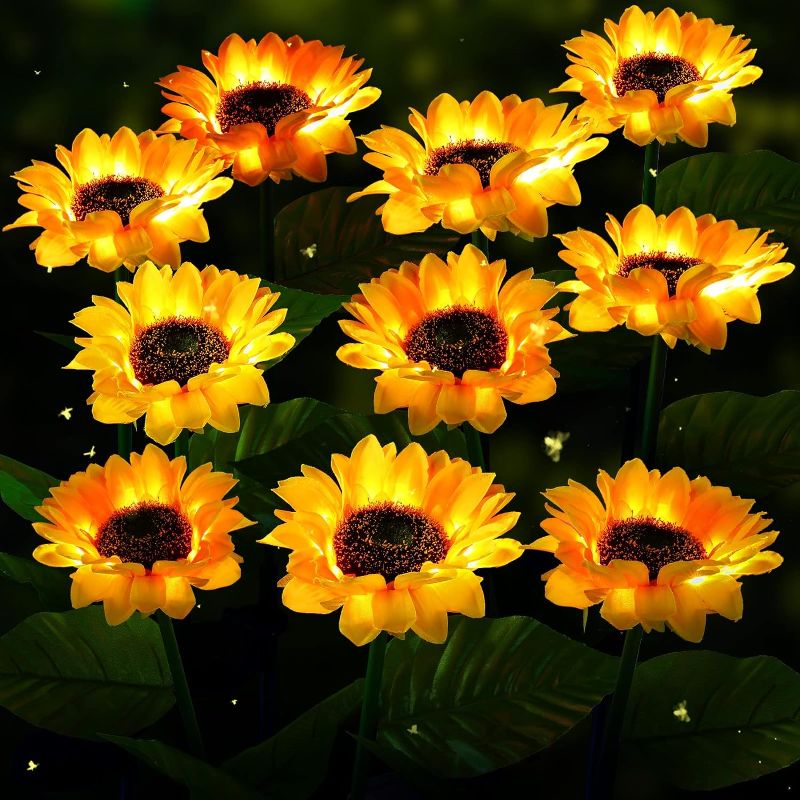 Photo 1 of 10 Pack Sunflower Solar Lights Outdoor Artificial Sunflower Garden Stake Lights Waterproof Sunflower Shape LED Landscape Lights for Home Office Party Yard Garden Lawn Porch Walkway Decoration