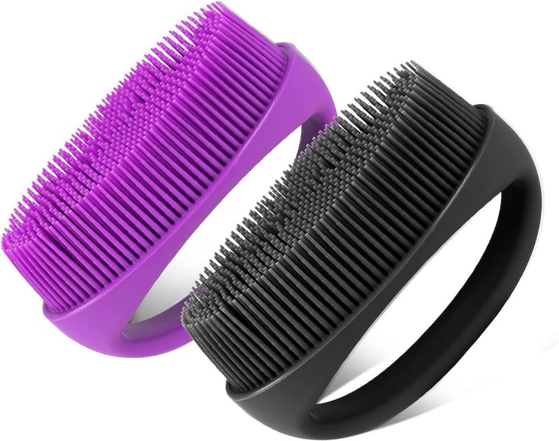 Photo 1 of 2 Pack Soft Silicone Body Scrubber Shower Bath Brushes, Handheld Bath & Body Brushes, Gentle Exfoliating Body Scrubber, More Hygienic Than Traditional Loofah for All Kinds of Skin(Black ? Purple)