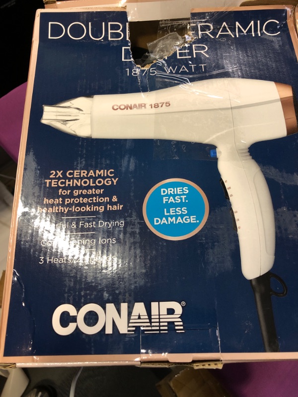 Photo 2 of Conair Double Ceramic Hair Dryer, 1875W Hair Dryer with Ionic Conditioning Full Size