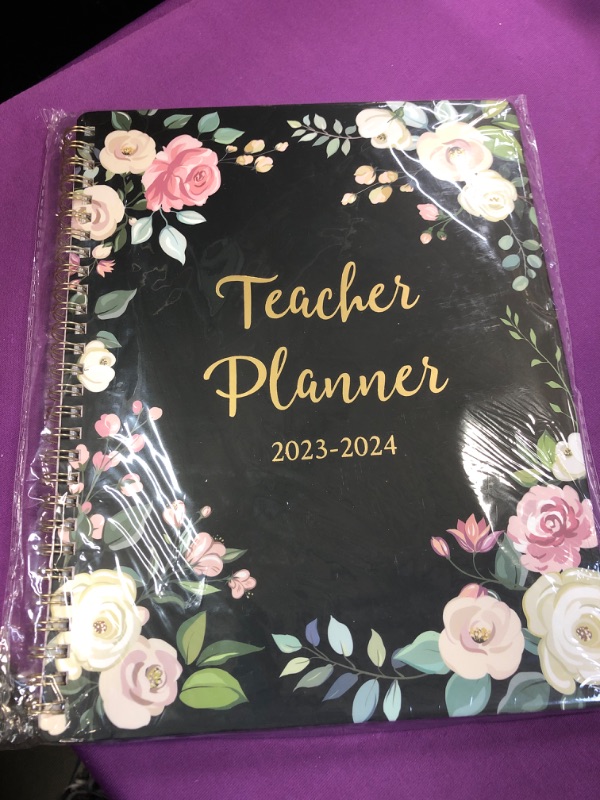 Photo 2 of Teacher Planner 2023-2024 - Lesson Planner 2023-2024 from July 2023 - June 2024, Academic Planner & Lesson Plan Book, Weekly Monthly Planner 2023-2024 with Twin-Wire Binding, Floral, 7.6'' x 9.7'' Black