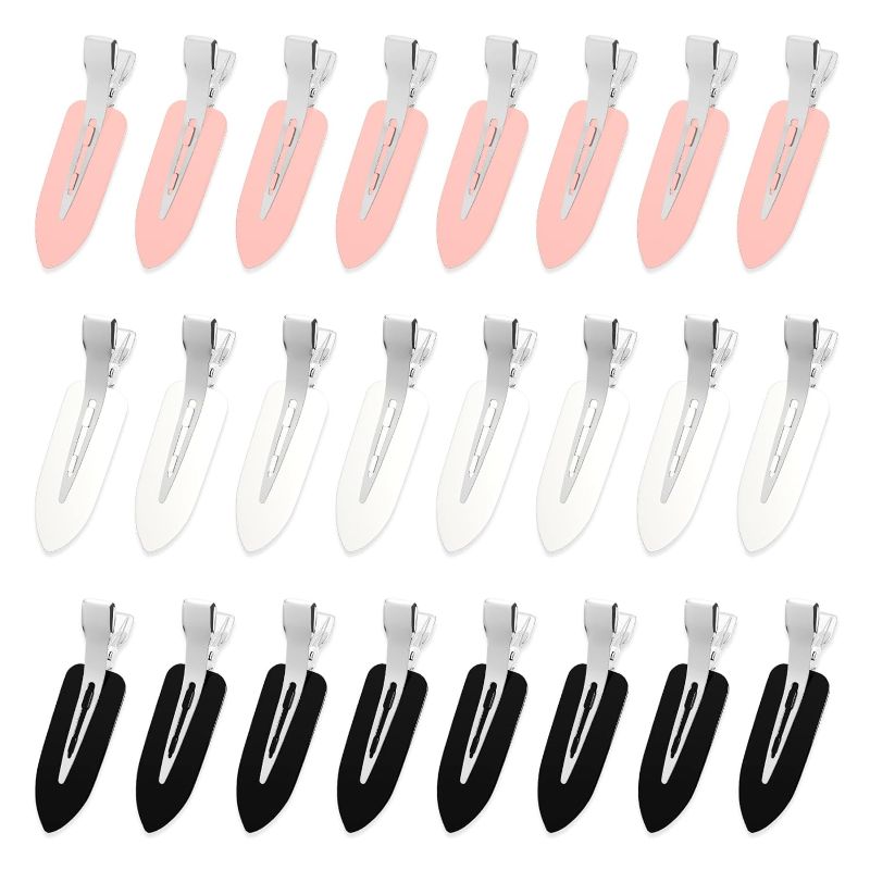 Photo 1 of 24Pcs No Bend Hair Clips Makeup Hair Clips, Makeup Flat Hair Clips for Girls,No Crease Hair Clips for Styling Sleeping Makeup Application(Black, White,Pink)