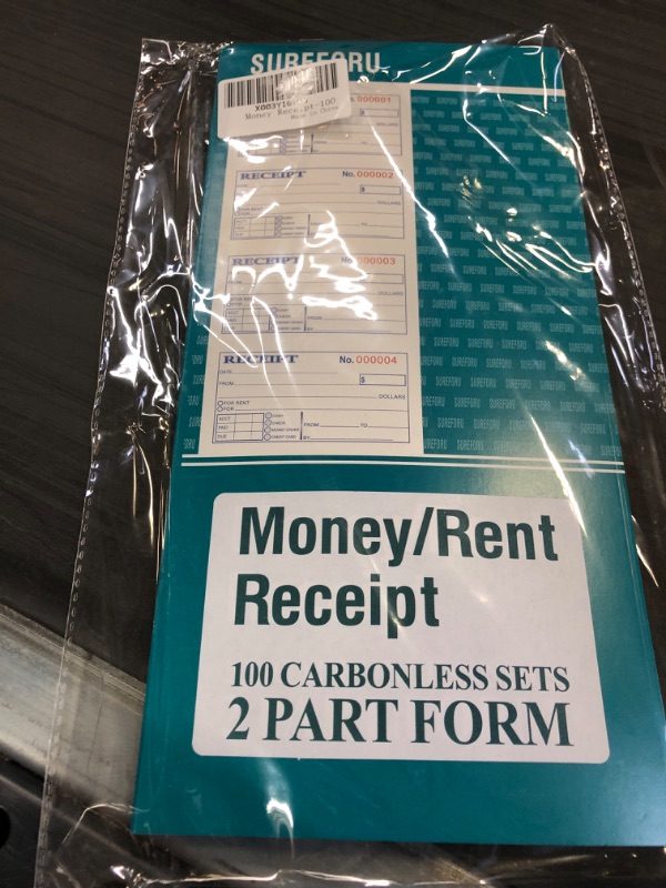 Photo 2 of Receipt Book with Carbon Copies, Rent Receipt Book for Small Business, 2-Part Carbonless, 100 Sets per Book, 4 Receipts per Page