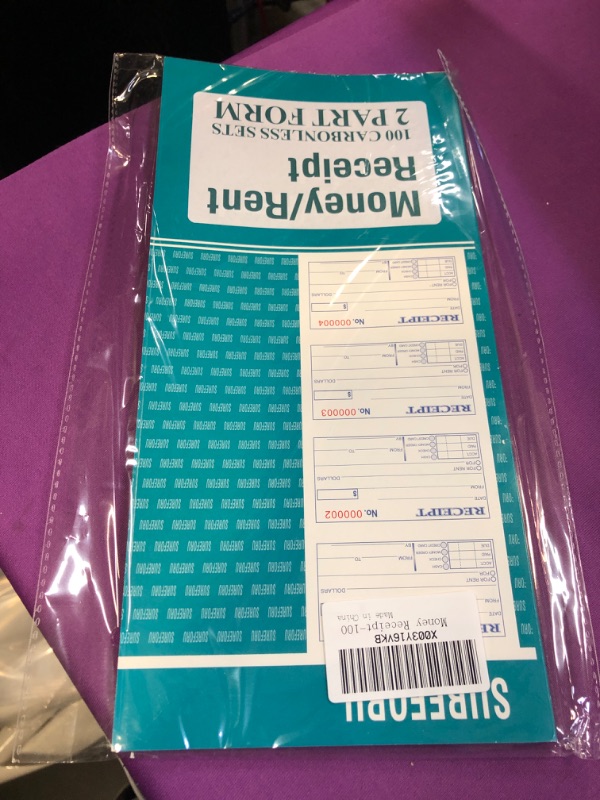 Photo 2 of Receipt Book with Carbon Copies, Rent Receipt Book for Small Business, 2-Part Carbonless, 100 Sets per Book, 4 Receipts per Page