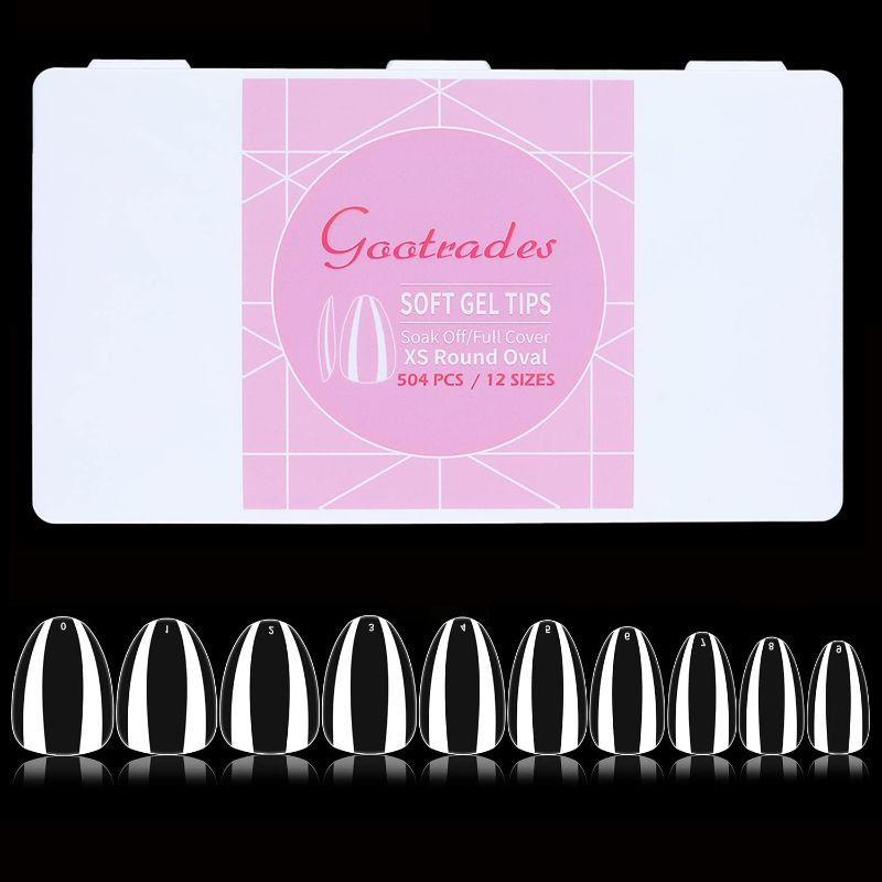 Photo 1 of gootrades 2023 Extra Short RoundOval Gel x Nail Tips Extension, 504PCS XS RoundOval Soft Gel Full Cover Nail Tips, Clear RoundOval Press On False Nail Tips for Salons, and DIY Nail Art at Home with Refills Size 5&6(10 Sizes)