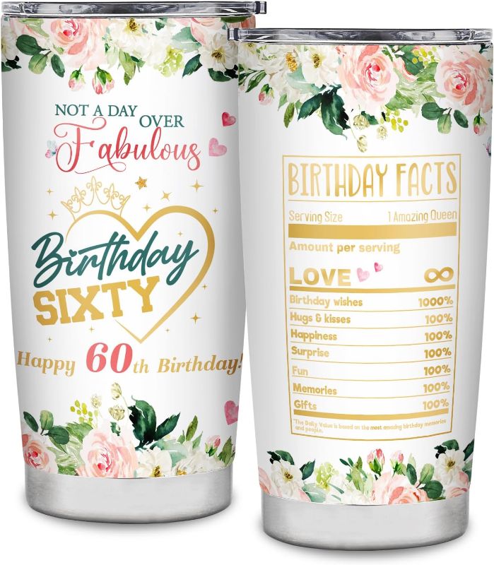 Photo 1 of  60th Birthday Gifts for Women Tumbler 60 Year Old Gifts for Her 60th Birthday Gift Ideas tStainless Steel Tumbler 20 Oz