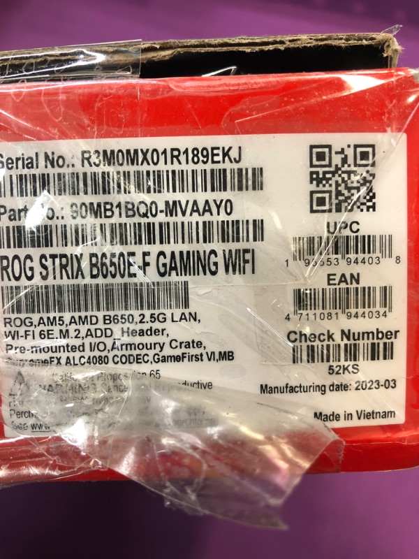 Photo 3 of ASUS ROG Strix B650E-F Gaming WiFi AM5 (LGA1718) Ryzen 7000 Gaming Motherboard(12+2 Power Stages,DDR5,3xM.2 Slots,PCIe® 5.0,WiFi 6E,2.5G LAN,USB 3.2 Gen 2x2 Type-C® Port)