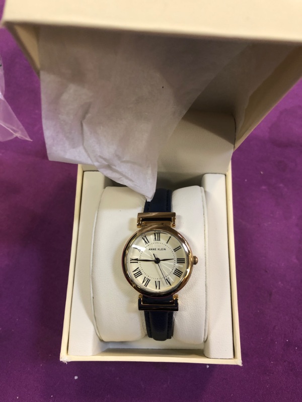 Photo 2 of Anne Klein Women's Leather Strap Watch Navy Blue/Gold