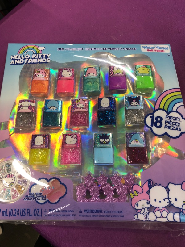 Photo 2 of Townley Girl Hello Kitty and Friends Peel-Off Nail Polish Set with Glittery Shimmery & Opaque Colors & Nail Accessories for Girls Ages 3+ For Parties & Makeovers, 18 Pcs