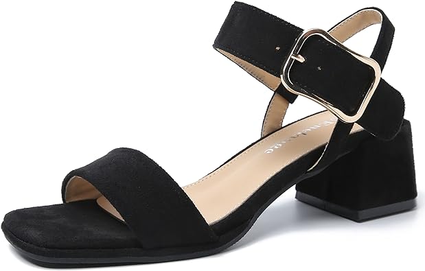 Photo 1 of Enelauge Women's Square Open Toe Ankle Strap Buckle Sandals Low Block Chunky Heels Comfortable Office Wedding Dress Pump Shoes SIZE 45-11US