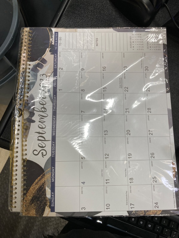 Photo 3 of ***** PACK OF 2 *****Calendar 2023-2024 - Jul. 2023 - Dec. 2024, 18-Month Calendar with Thick Paper, 14.6" x 11.5", Twin-Wire Binding + Hanging Hook + Unruled Blocks with Julian Date, Horizontal - Sand