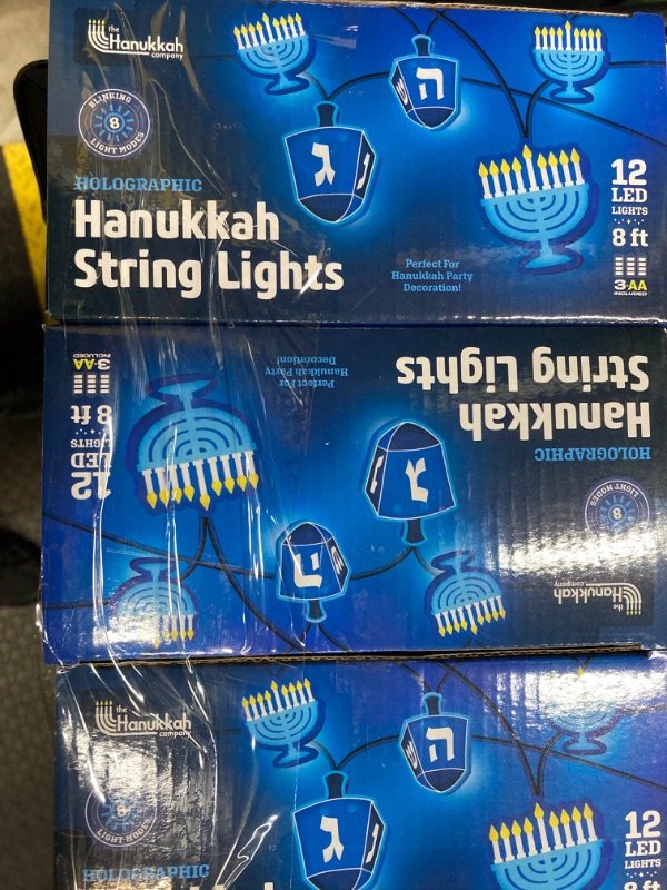 Photo 3 of ***** PACK OF 3 *****Hanukkah Lights Decorations - Chanukah LED String Lights Outdoor and Indoor - 8 ft Hanukkah Decorations for Home and Yard Decorations Outdoor - 12 LED Lights with 8 Blinking Modes