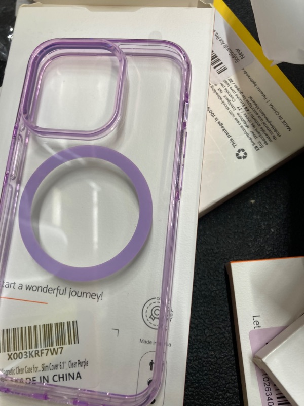 Photo 2 of Magnetic Clear for iPhone 14 Pro Case [NO.1 Magnets][Non-Yellow][MIL-Grade Tested] Full Airbag Protection [Compatible with MagSafe] for iPhone 14 Pro Slim Cover 6.1'', Clear Purple iPhone 14 Pro Purple