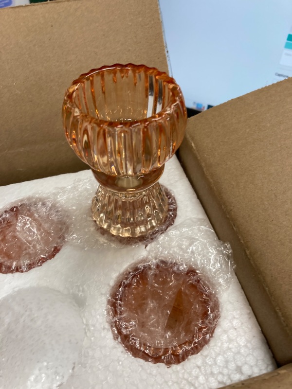 Photo 1 of ***** PACK OF 2 *****Glass Candle Holder 6pcs, Glass Candlestick Holder & Tealight Candle Holder, Rose Gold Candle Holder for Centerpiece Table Decorations/Dinner Party/Room/Wedding/Christmas Decor
