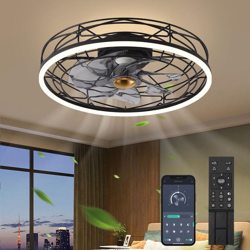 Photo 1 of 18.9 in. Indoor Black Smart Ceiling Fan with Timer, 6-Speed Adjustable and Remote
