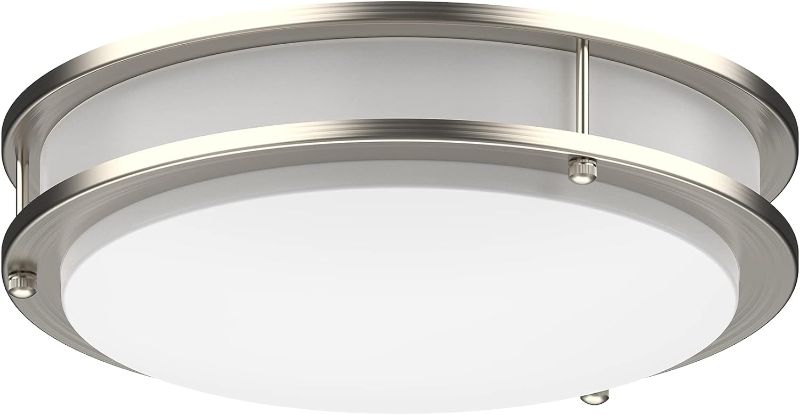 Photo 1 of 12 in. Modern Brushed Nickel Double Ring LED Flush Mount Ceiling Light Fixture For Kitchen Bedroom 4000K (1-Pack)
