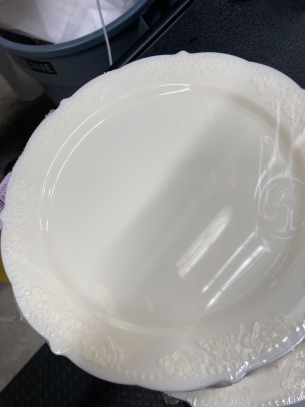 Photo 5 of " OCCASIONS " 240 Plates Pack,(120 Guests) Vintage Wedding Party Disposable Plastic Plates Set -60x10.25'' Dinner+ 60x7.5'' Salad/Dessert Plate (Portofino in plain Ivory) 240 Piece (120 Guest) A4). Portofino-Ivory