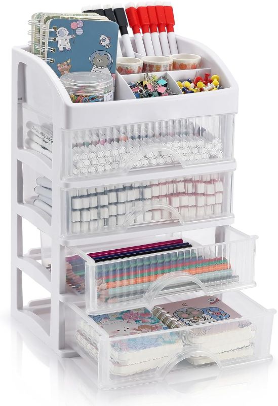 Photo 1 of Stahala Desk Organizer with Drawers,Stationary Organizers for Office School Supplies,Makeup Organizer, Accessories Storage Desktop Table Organizer(White-5 Layers)
