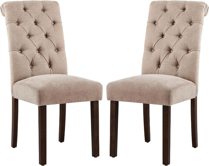 Photo 1 of COLAMY Tufted Dining Chairs Set of 2, Accent Parsons Diner Chairs Upholstered Fabric Dining Room Chairs Side Chair Stylish Kitchen Chairs with Solid Wood Legs and Padded Seat - Camel Camel Set of2