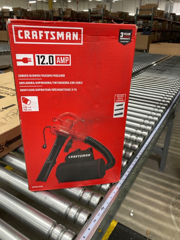 Photo 1 of Craftsman 3-in-1 Leaf Blower, Leaf Vacuum and Mulcher, Up to 260 MPH, 12 Amp, Corded Electric (CMEBL7000)