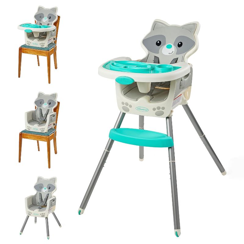 Photo 1 of Infantino Grow-with-Me 4-in-1 Convertible High Chair, Raccoon-Theme, Space-Saving Design, Booster and Toddler Chair, for Infants & Toddlers 3M-36M Multicolor
