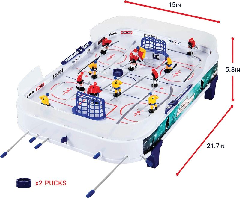 Photo 1 of Franklin Sports Table Top Rod Hockey Game Set - Perfect Hockey Toy + Gameroom Game for Kids + Family - Mini Tabletop Rod Hockey Board + Pucks Included
