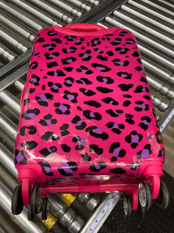 Photo 3 of Rockland Safari Hardside Spinner Wheel Luggage, Magenta Leopard, Carry-On 20-Inch
