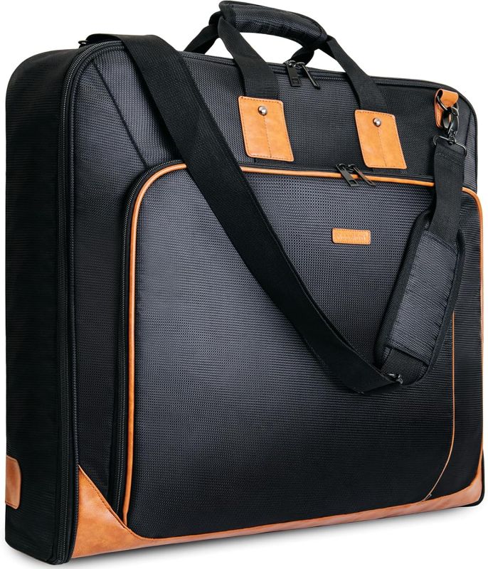 Photo 1 of Noozion Garment Bag for Travel Large Leather Carry On Suit Bag Hanging Travel Suit Bags Waterproof Suitcase Luggage Bag for Men Women Business Trips with Shoulder Strap