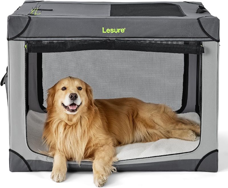 Photo 1 of Collapsible Dog Crate-Portable Dog Travel Crate for Medium/Large/Extra Dog,4-Door Pet Crate,Sturdy and Durable,Breathable and Comfortable,Suitable for Indoor and Outdoor Travel;Comes with Soft Blanket X-Large (42"L x 31"W x 31"H) Grey-Dog Crate