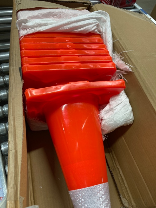 Photo 2 of [ 12 Pack ] 18" Traffic Cones PVC Safety Road Parking Cones Weighted Hazard Cones Construction Cones for Traffic Fluorescent Orange w/4" Reflective Strips Collar