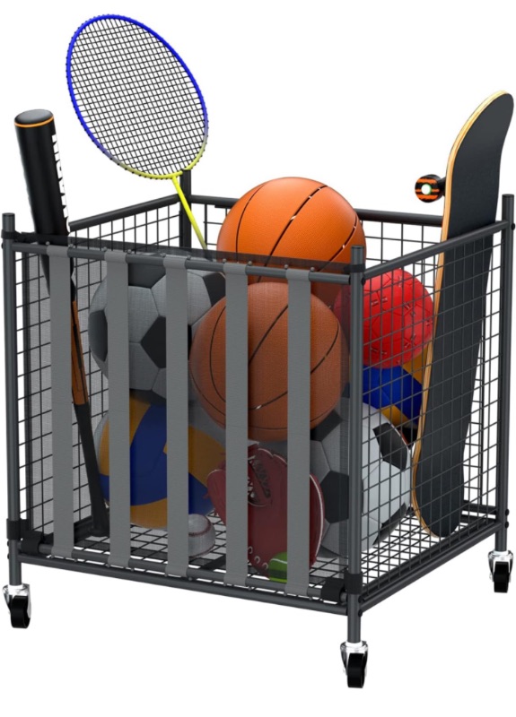 Photo 1 of Ball Storage Rolling Cart, Multi Sports Ball Basket Organizer, Metal Ball Storage Bin, Ball Cage for Garage or Gym, Indoor and Outdoor.