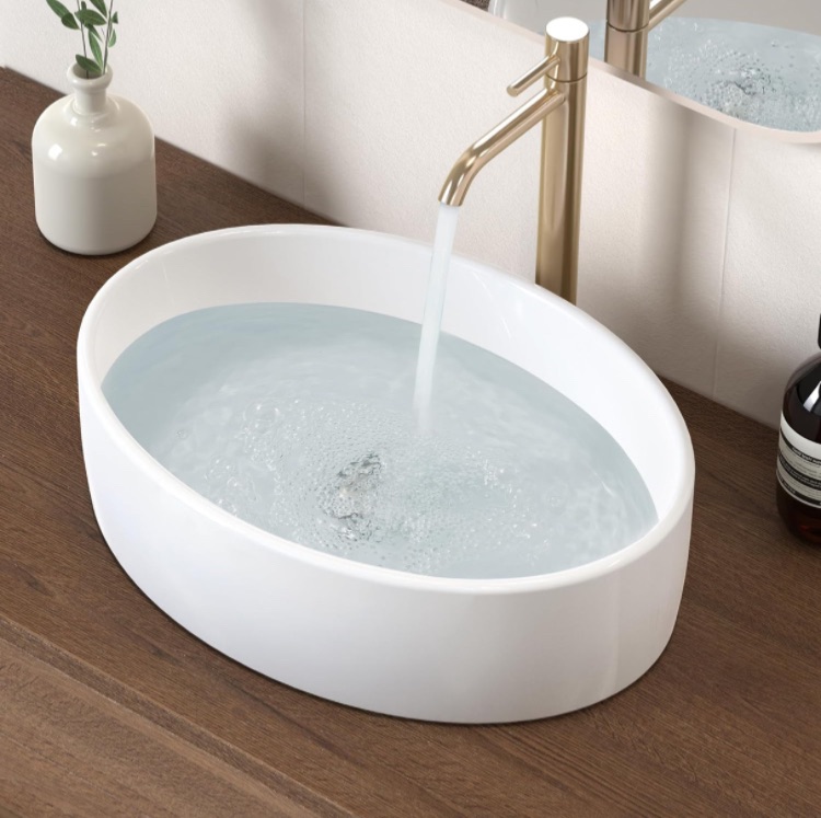 Photo 1 of KES Bathroom Vessel Sink, White Oval Vessel Sink, Bathroom Sink Countertop Modern Ceramic Above Counter Bathroom Vanity Sink, BVSO127 58x44x22CM