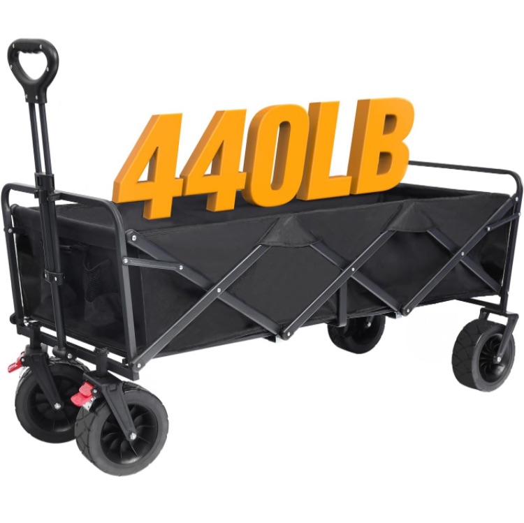 Photo 1 of Collapsible Foldable Extended Wagon with 440lbs Weight Capacity, Heavy Duty Folding Utility Garden Cart 48 in x 14 x 61.5 in