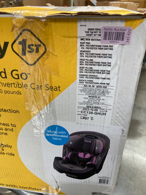 Photo 4 of ***MISSING CUSHIONS*** Safety 1st Grow and Go All-in-One Convertible Car Seat, Rear-facing 5-40 pounds, Forward-facing 22-65 pounds, and Belt-positioning booster 40-100 pounds, Purple Haze Purple Haze Original