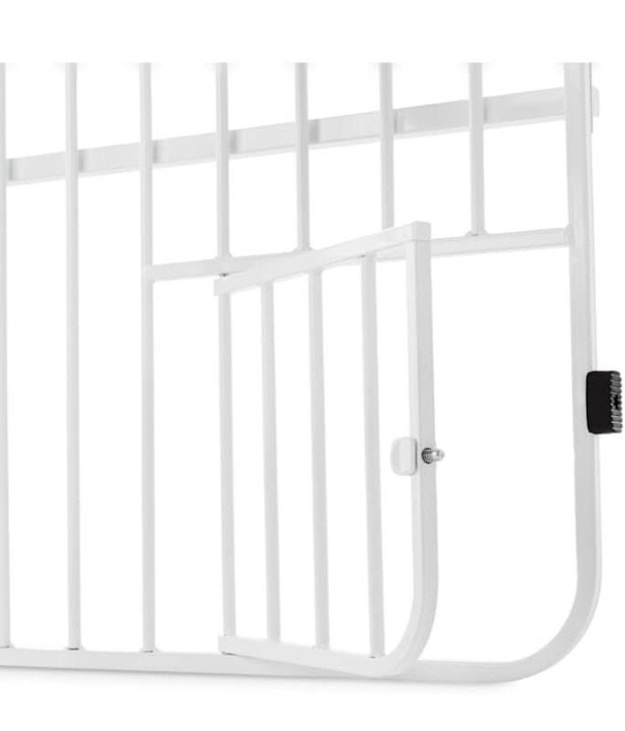 Photo 1 of Carlson Pet Products Tuffy Metal Expandable Pet Gate, Includes Small Pet Door, 24 x 22-38 Inch, White

