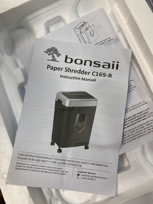 Photo 4 of ****PARTS ONLY DOES NOT WORK ****Bonsaii 15-Sheet Office Paper Shredder, 40 Mins Heavy Duty Shredder for Home Office, Crosscut Shreder with Anti-Jam System & P-4 High Security Supports CD/Credit Cards/Staple,5 Gal Pullout Bin C169-B 1 5 Sheet-40 mins